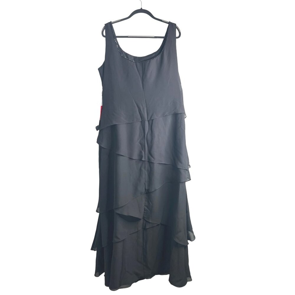 JJ's House Womens Black Tiered Chiffon Evening Dress With Beaded Neckline 26W - Picture 2 of 14